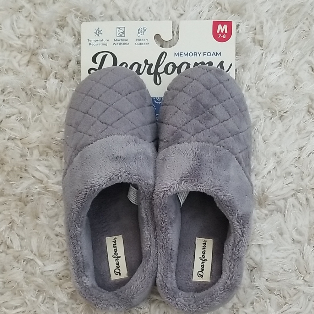 Dearfoams Gray Memory Foam Slippers